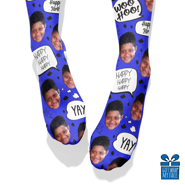 blue birthday confetti socks