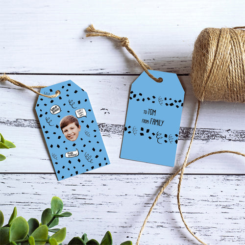 Blue Birthday Confetti Gift Tags