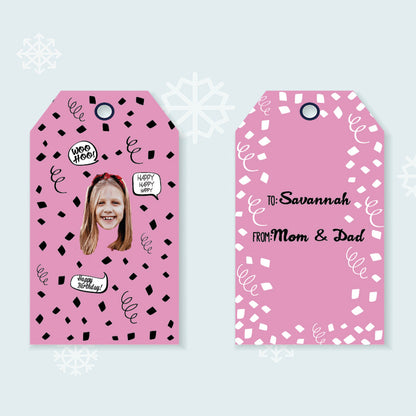 Pink Birthday Confetti Gift Tags
